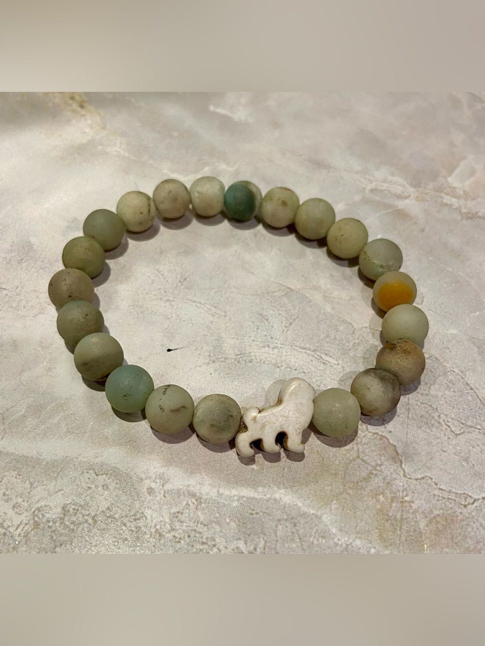 Moss Agate Beaded Lion Stretch Bracelet